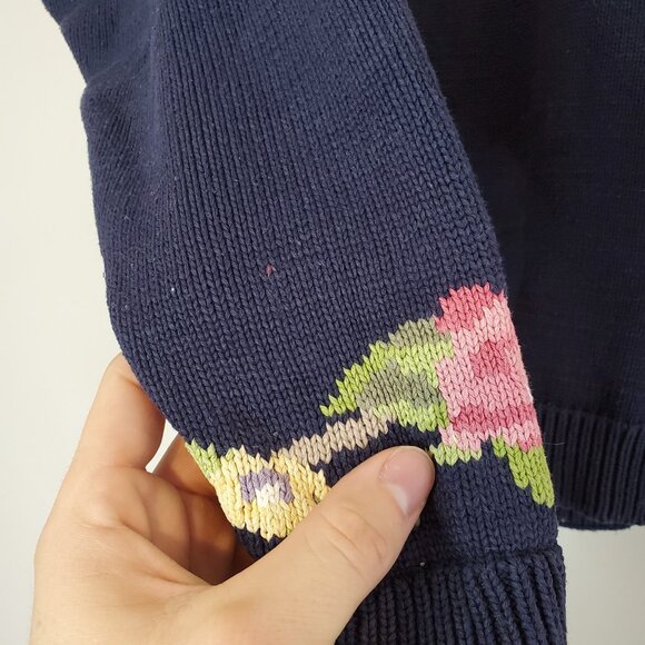 Vintage 90s Flower Knit Cardigan Sweater Blue Size XL - Picture 5 of 5